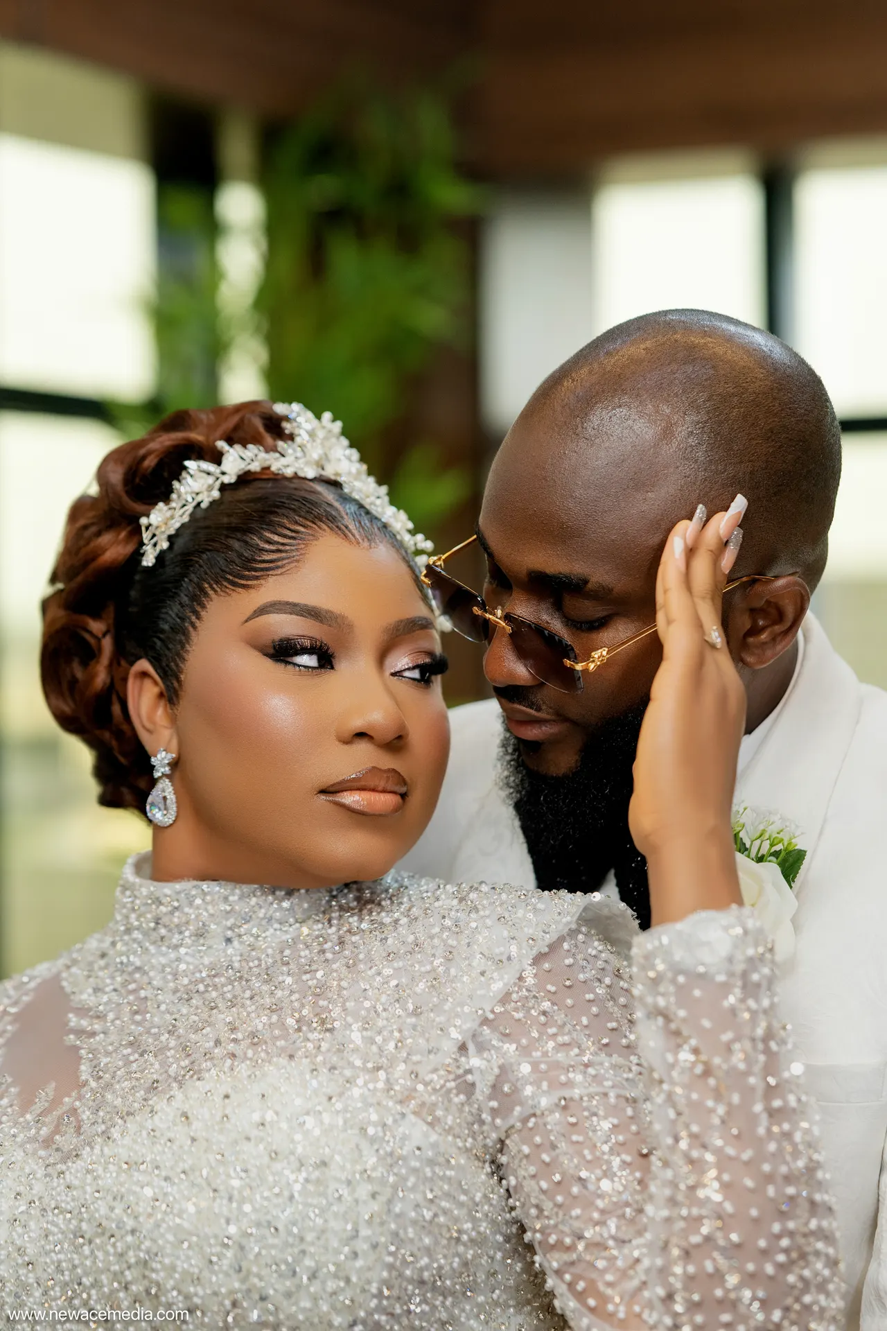 A couple photographed on their wedding day